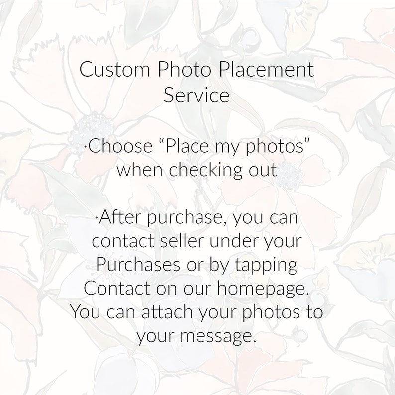 Peut inclure: Image avec texte : &laquo; Service de placement photo personnalis&eacute; &raquo;. Instructions : Choisissez &laquo; Placer mes photos &raquo; lors du paiement. Contactez le vendeur apr&egrave;s l'achat via Achats ou Contact sur la page d'accueil.