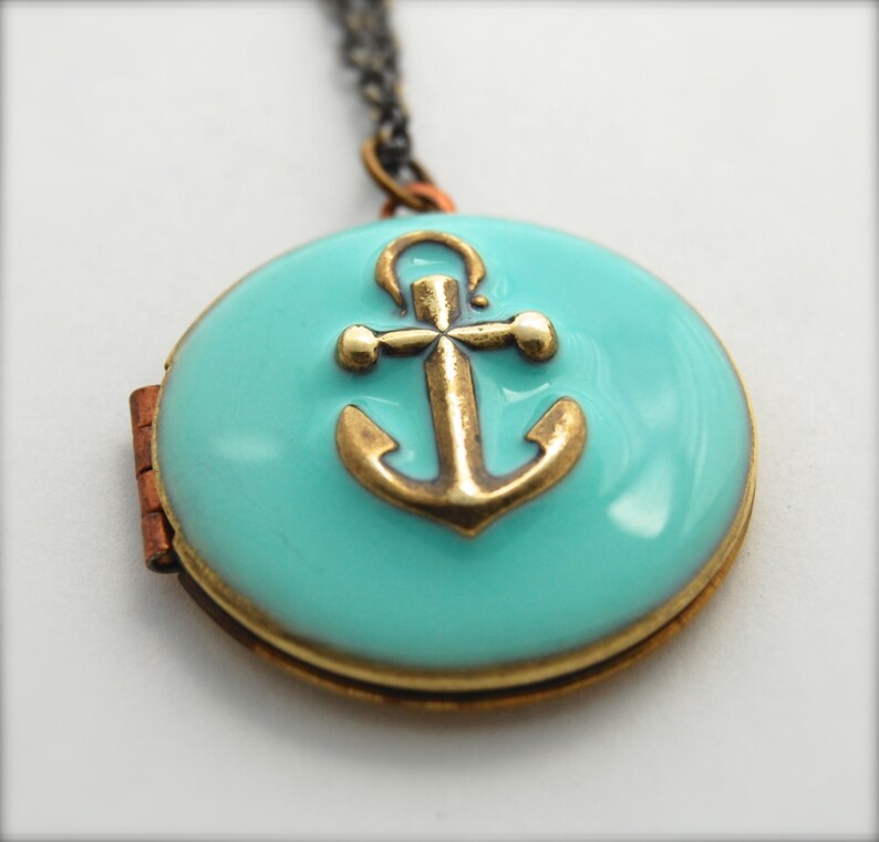 Anchor Necklace Locket Vintage Custom Enamel Jewelry Anchors Etsy