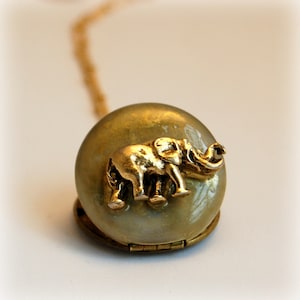 Vintage Locket Necklace · Elephant Jewelry · Custom Photo Lockets · Memorial Mourning · Golden Elephants · Handmade · Personalized Gifts