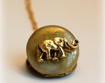 Vintage Locket Necklace · Elephant Jewelry · Custom Photo Lockets · Memorial Mourning · Golden Elephants · Handmade · Personalized Gifts