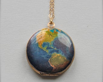 Locket Necklace · World Earth Jewelry · Custom Photo Lockets · Gift For Her · Vintage Locket Necklaces · Personalized Mourning Jewelry