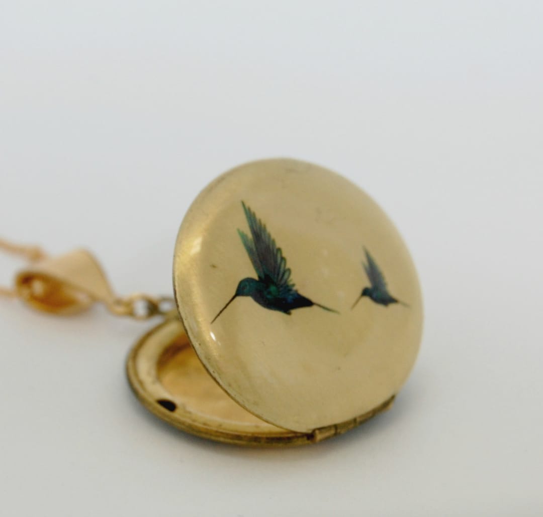 Vintage Locket Necklace • Hummingbird • Gift for Mom • Gift for Her ...