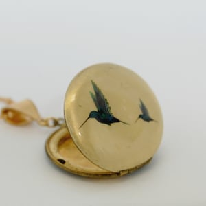 Vintage Locket Necklace • Hummingbird •  Gift for Mom • Gift for Her • Memorial Jewelry • Pet • Custom Portrait Jewelry Gifts • Anniversary