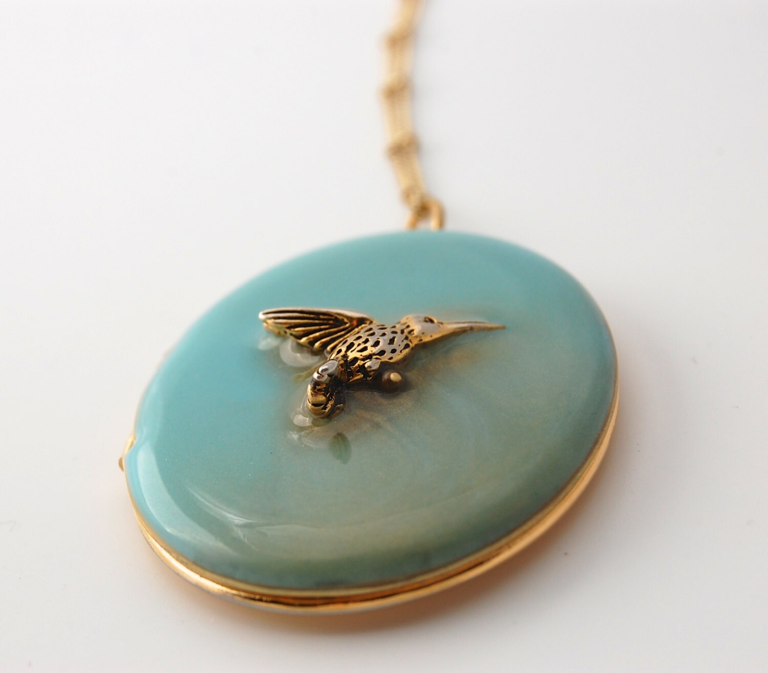 Hummingbird Locket Necklace Turquoise Enamel Jewelry Gold | Etsy