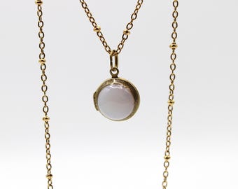 Locket Necklace Glass Opal Stone • Personalized Photo Lockets • Jewelry Gift • Memorial Mourning • Birthday Gifts • Minimalist Keepsake
