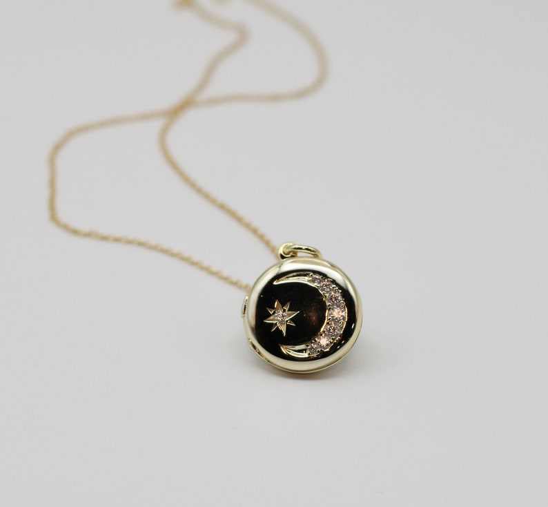 Moon Locket Necklace Gift For Her Personalized Jewelry Gifts Moon and Stars Jewelry Gold Photo Lockets Moon Phases Minimalist image 5