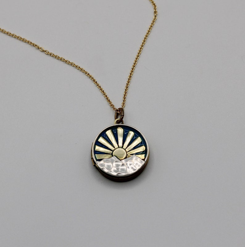 Locket Necklace Gold Sun Necklaces Sunburst Pendant Locket Necklace with Photo Custom Gift for Her Gold Layering Necklace Gifts image 4