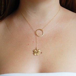 4 Leaf Clover Lariat Necklace Four Leaf Clovers Jewelry Lariats Necklaces Delicate Everyday Wear Luck Lucky Gift Gifts Irish Ireland image 1