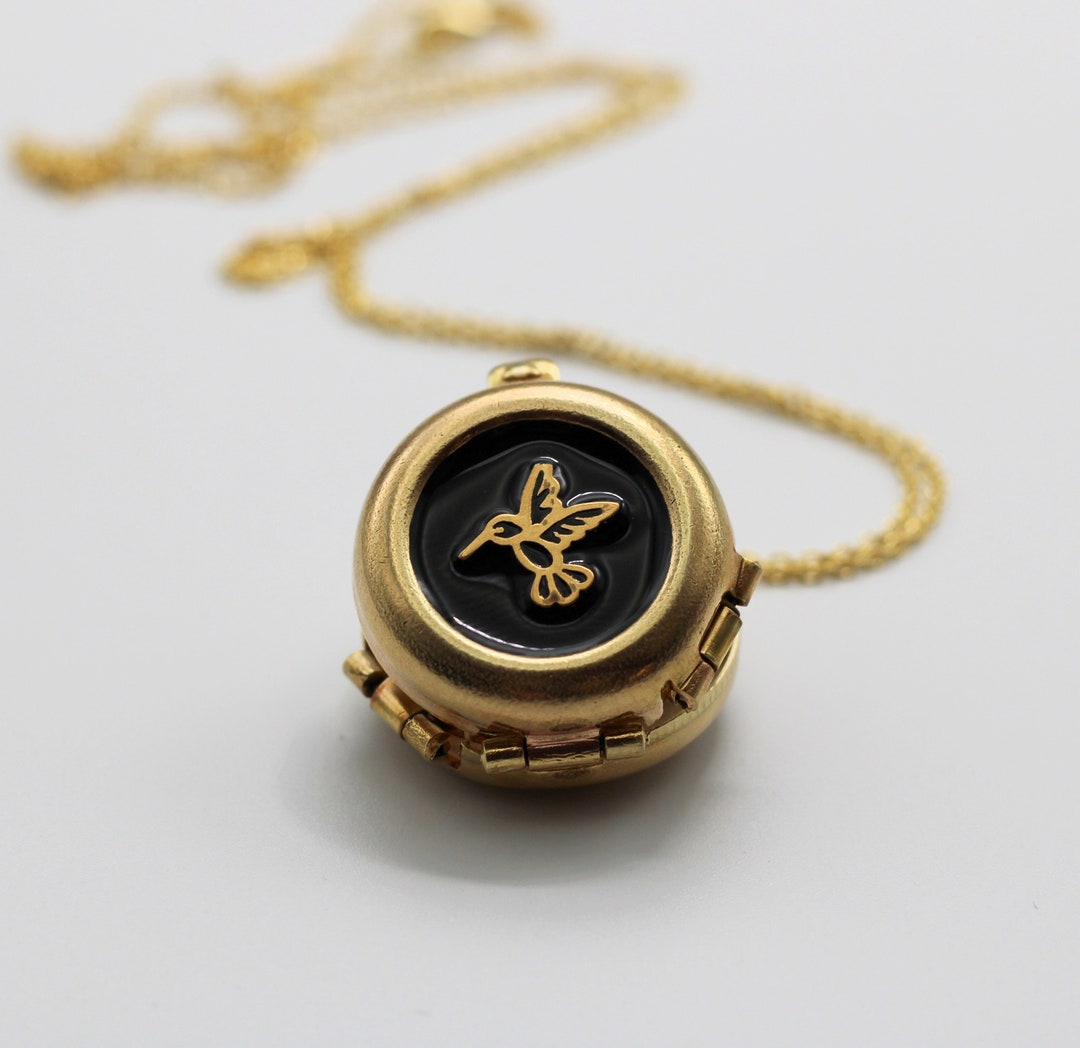 Locket Necklace Gold Hummingbird 4 Photo Lockets Handmade Jewelry ...