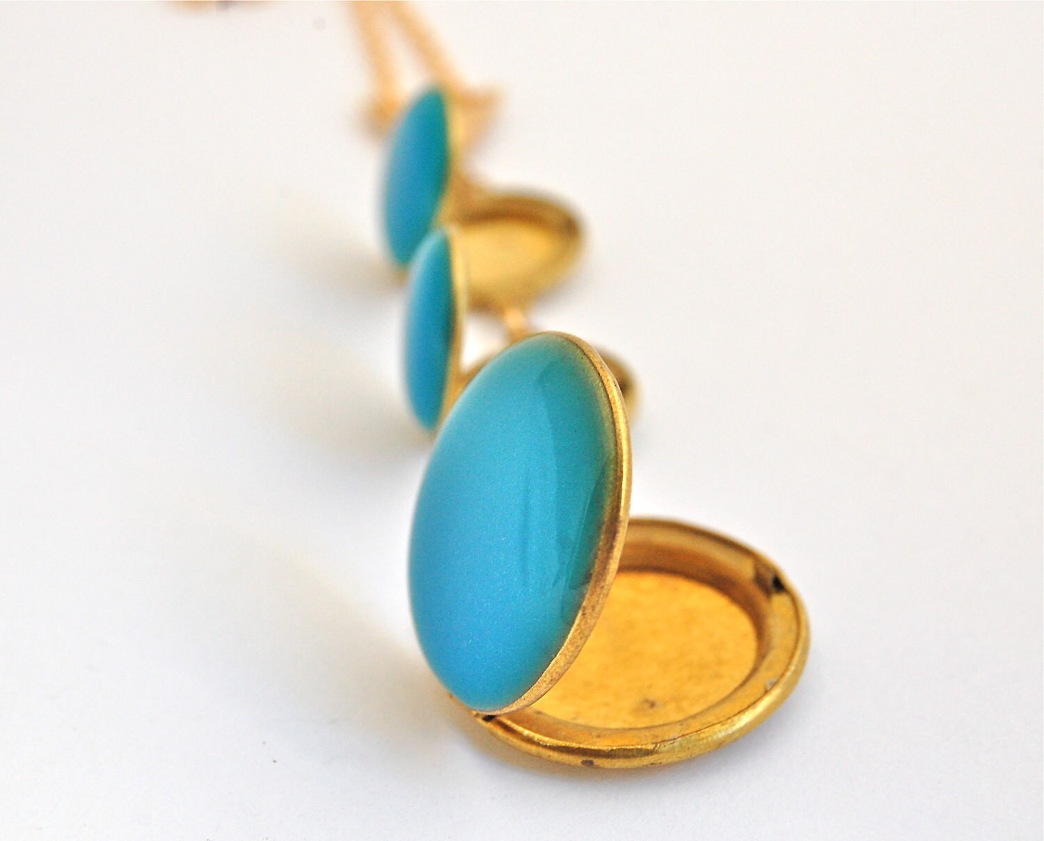 Locket Necklace Turquoise Teal Enamel Lockets Necklace Etsy