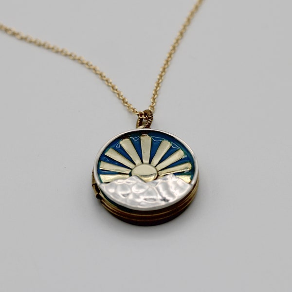 Locket Necklace · Gold Sun Necklaces · Sunburst Pendant · Locket Necklace with Photo · Custom Gift  for Her · Gold Layering Necklace · Gifts