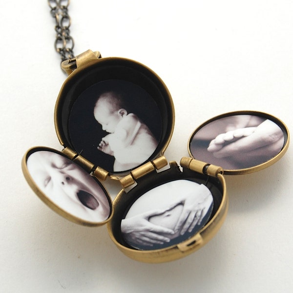 Increíble collar con medallón de cuatro vías, medallones de álbum familiar, joyería de luto, fotografía de 4 imágenes, regalo único, personalizar collares personalizados