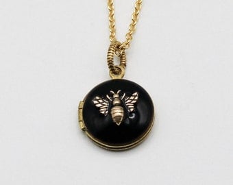 Bee Locket Necklace · Bumble Bee Jewelry · Locket Necklaces with Photo · Custom Gifts for Her · Tiny Things · Gold Locket · Small Locket