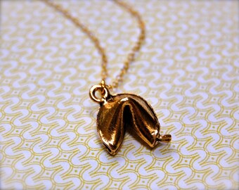 Fortune Cookie Good Luck Charm Necklace Lucky Charms Gold Fortune Cookie Small Charm 14k Gold Chain Necklace Bridesmaids Gifts for Her