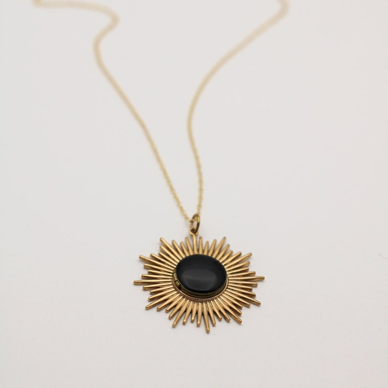 Locket Necklace Gold Starburst Gold Filled Chain Black Enamel Photograph Jewelry Custom Gifts Picture Necklaces Layering Lockets Delicate image 4