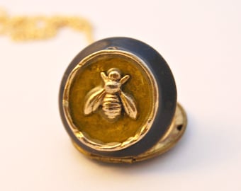 Vintage Locket Necklace Bee Bumblebee Beeswax Bees Honey Necklaces Photograph Lockets Unique Gift Bumble Bee Perfume Locket Jewelry Portland