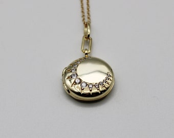 Gold Locket Necklace · Moon Jewelry · Custom Photo Lockets · Personalized Gifts · Unique Gift · Crystal Jewelry · Mourning Memorial