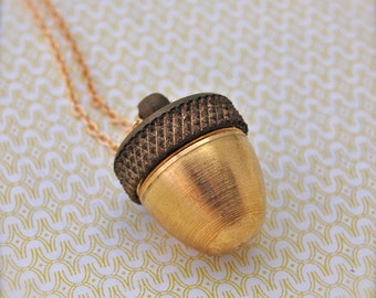 Locket Necklace Acorn Locket Ashes Holder Necklace Mourning Jewelry Acorn Necklace Gift Brass Gold Cremation Jewelry