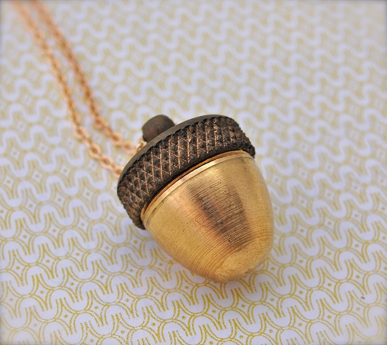 Locket Necklace Acorn Locket Ashes Holder Necklace Mourning Jewelry Acorn Necklace Gift Brass Gold Cremation Jewelry 