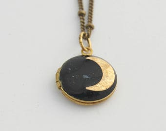 Moon Locket Necklace · Gift for Her · Celestial Jewelry · Personalized Necklace Gifts · Gifts for mom · Moon and Stars · Crescent Moon