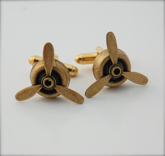 Cuff Links Brass Propeller Wings Moveable Etsy