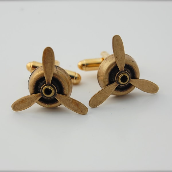 Cuff Links Brass Propeller Wings Moveable