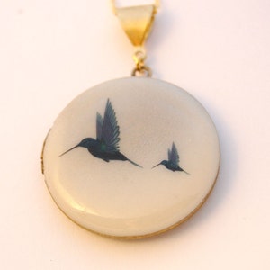 Kolibrie medaillon ketting vogels veren kolibries sieraden kettingen medaillons op maat gelaagdheid stukken uniek cadeau gepersonaliseerd cadeau