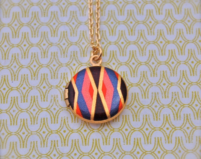 The Geometric Mini Locket Vintage Gold Etsy