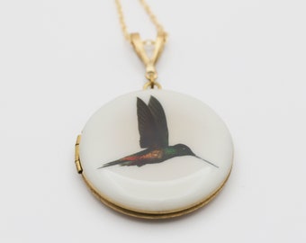 Hummingbird Locket Necklace · Lockets with Photo Gifts · Bird Pendant Necklaces · Feather Necklace · Custom Jewelry Gift for Her · Keepsake