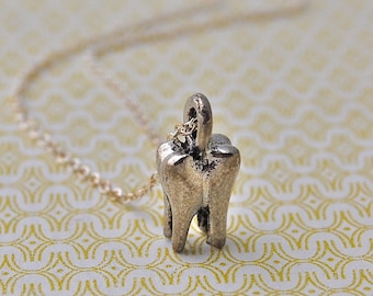 Tiny Molar Tooth Miniature Charm Necklace Comes in Silver or Gold Unusual Unique Charms Kitsch Dental Dentist