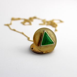 Vintage Locket Necklace Geometric Triangle Shapes Triangles Long Layering Jewelry Unique Custom Gift Customized Green Gold Personalize Photo