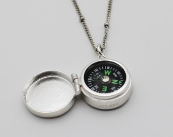 Compass Locket Necklace · Gift for Traveler · Sterling Silver Jewelry · Gifts for Him · Compass Pendant · Working Compass · Unique Gifts