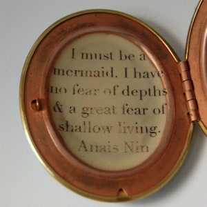 Vintage Mermaid Locket Necklace Quote Jewelry Anais Nin Mermaids Turquoise Ocean Lockets Custom Photograph Personalized Gifts for Her Mom image 4