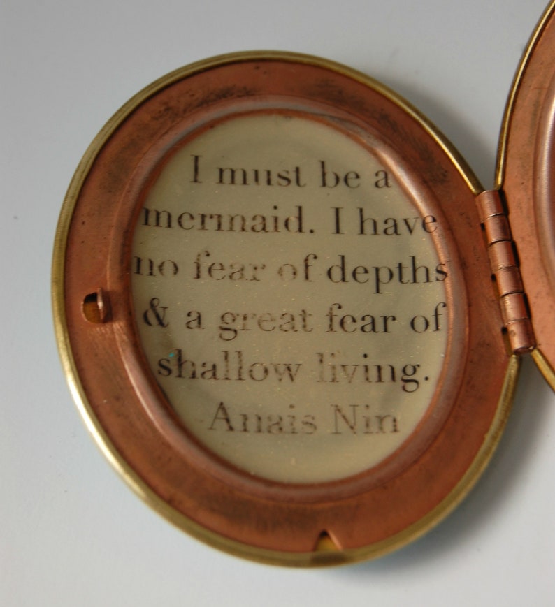 Vintage Mermaid Locket Necklace Quote Jewelry Anais Nin Mermaids Turquoise Ocean Lockets Custom Photograph Personalized Gifts for Her Mom image 4