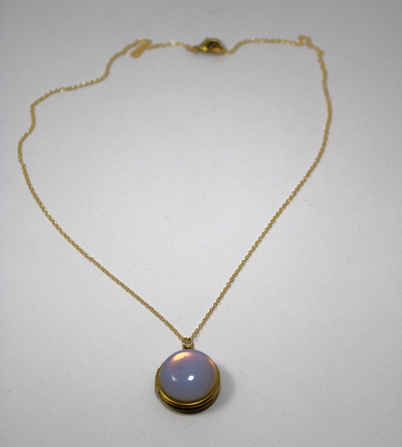 Moonstone Vintage Locket Glass Cabochon Lockets Lockets Opals Vintage Jewelry Layering Necklaces Custom Personalize Photo Wedding Photo image 5