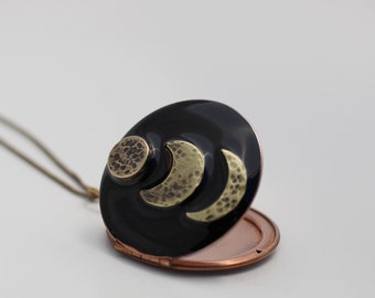 Vintage Locket Moon Phase Necklace • Lockets Necklaces With Photo •  Galaxy  • Vintage Jewelry • Custom Photo Gift • Stars Planet Space