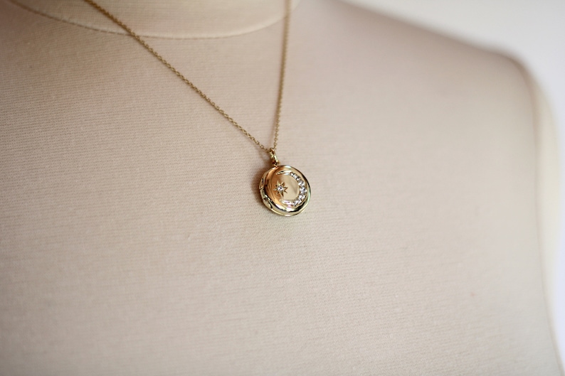 Moon Locket Necklace Gift For Her Personalized Jewelry Gifts Moon and Stars Jewelry Gold Photo Lockets Moon Phases Minimalist image 3