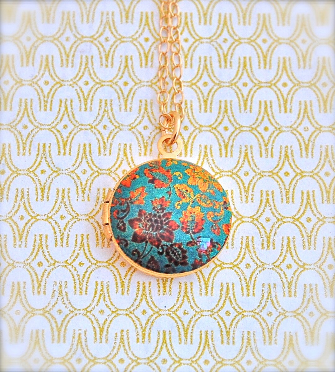 Small Locket Necklace Vintage Inspired Turquoise and Gold Etsy