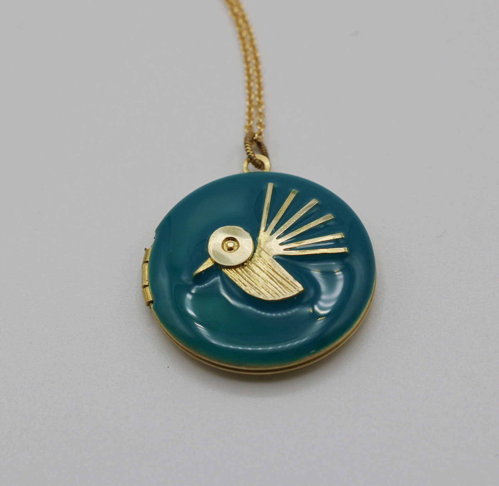 Hummingbird Locket Necklace · Turquoise Blue Enamel Jewelry · Birds ...