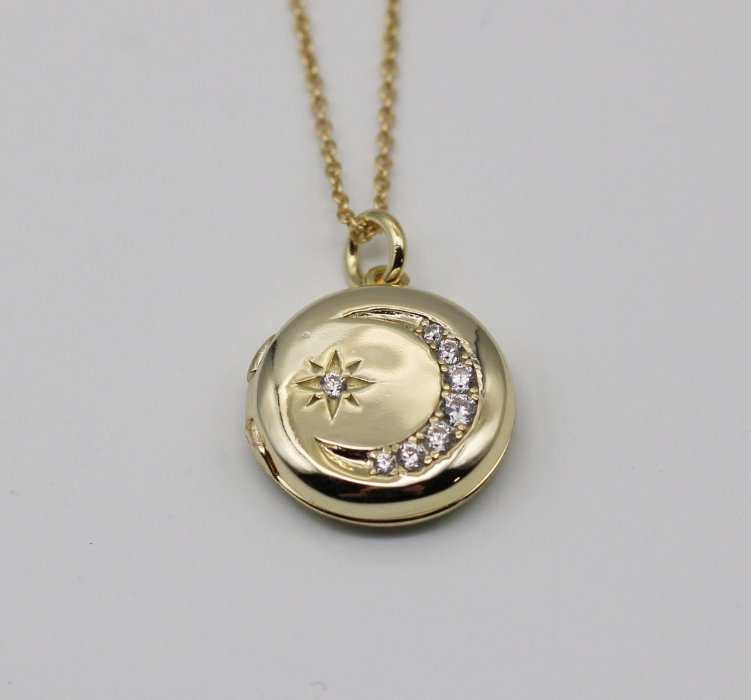 Moon Locket Necklace Gift for Her Personalized Jewelry - Etsy