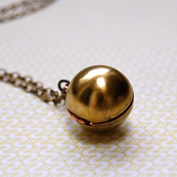 Vintage Locket · Ball Orb Necklace · Custom Photo Locket · Personalized Jewelry · Memorial Locket · Brass Locket · Minimalist Jewelry