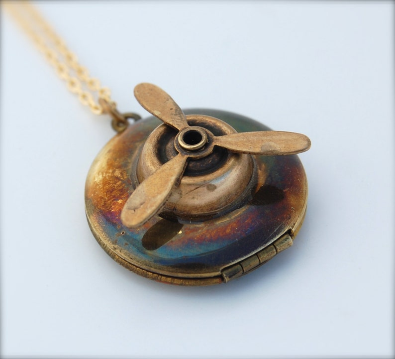 Locket Necklace Airplane Propeller Moving Movable Moveable Etsy