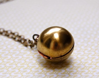 Ball Orb Locket Necklace Vintage Brass