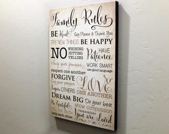 16x24 Family Rules Canvas Wrap - Gallery Wrap - Brown Edge