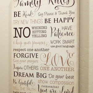 16x24 Family Rules Canvas Wrap Gallery Wrap Sign Tan image 1