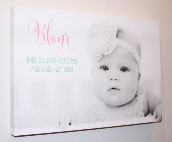 Baby Announcement Room Decor on a Canvas Gallery Wrap
