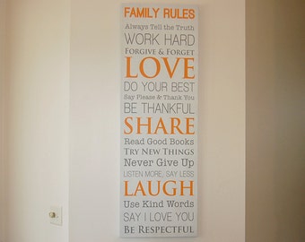 CUSTOM Family Rules Canvas Wrap - 20x60" or 12x36" - Gallery Wrap - Custom Rules - Custom Design