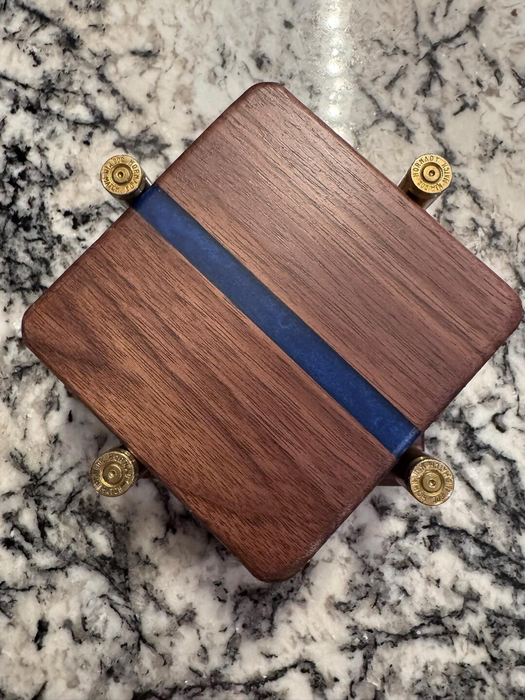 Thin Blue Line Walnut Coaster Set W/holder - Etsy