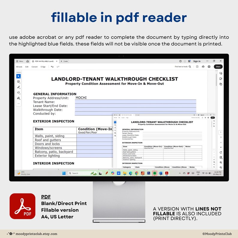 Easy Rental Initial Walk Through Checklist.pdf Landlord Tenant Walkthrough Checklist Printable Home Inspection ...