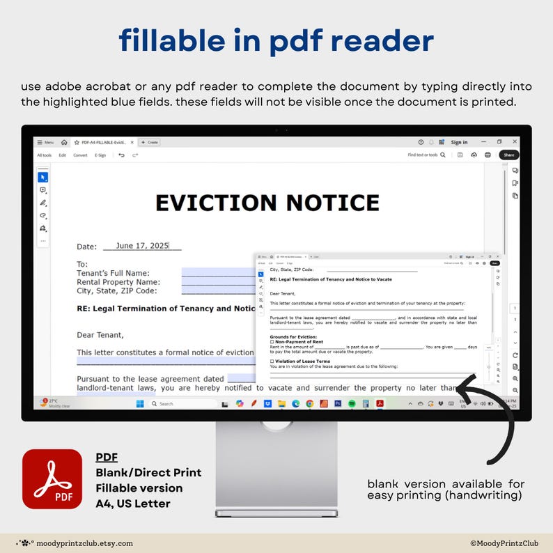Eviction Notice Template Fillable Eviction Letter Printable Notice to ...